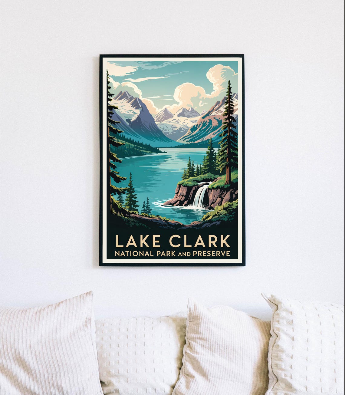 Lake Clark National Park Turquoise Lake Falls Alaska Travel Poster