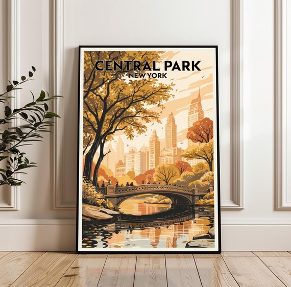 Stunning Central Park New York Bow Bridge Autumn City Travel Poster