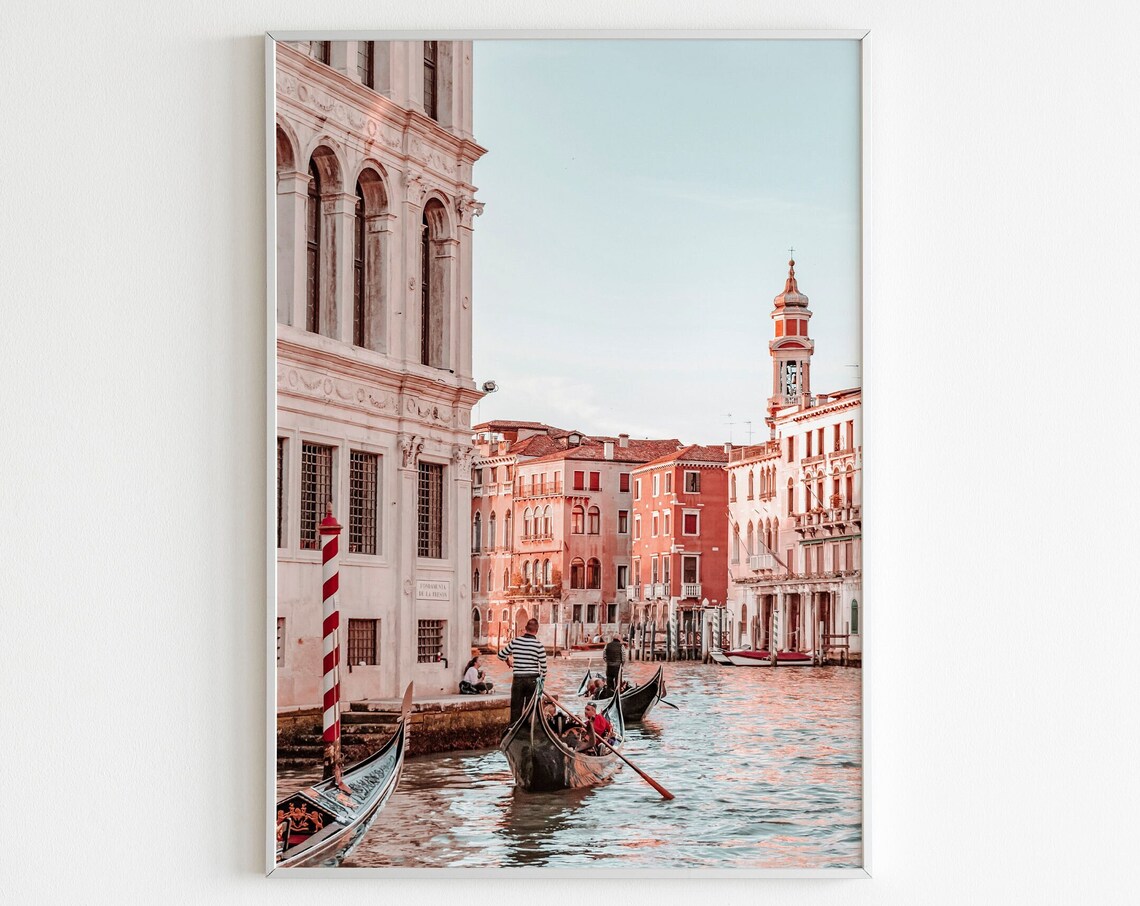 Venice Grand Canal Gondolas Sunset Pastel Photo Italy Travel Poster