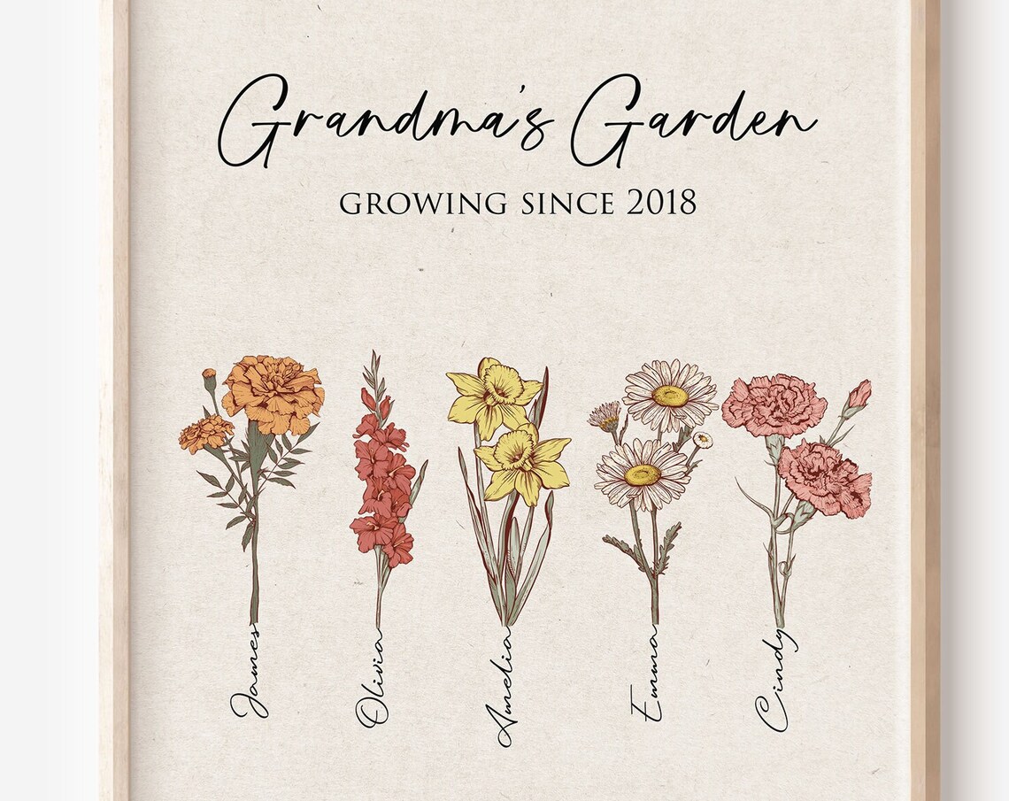 Grandma's Garden Growing Since 2018 Custom Birth Flower Poster