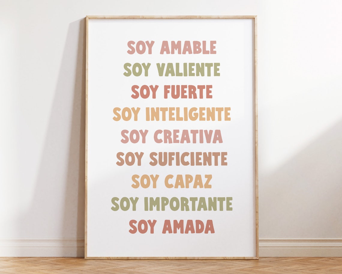 Soy Amable Spanish Affirmations Boho Pastel Kids Room Poster