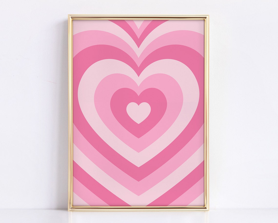 Pink Retro Heart Pattern Trendy Girls Room Aesthetic Love Art Poster - Image 2