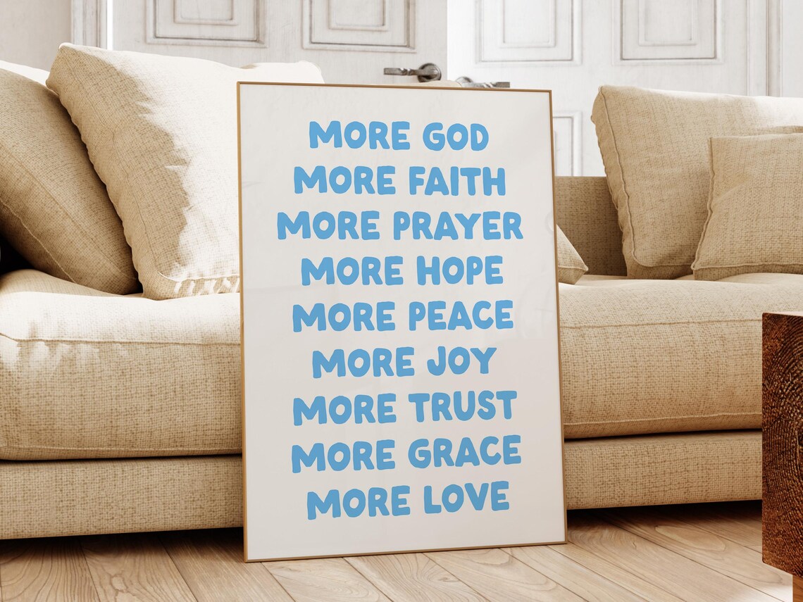 More God More Faith Blue Christian Quote Inspirational Poster - Image 3