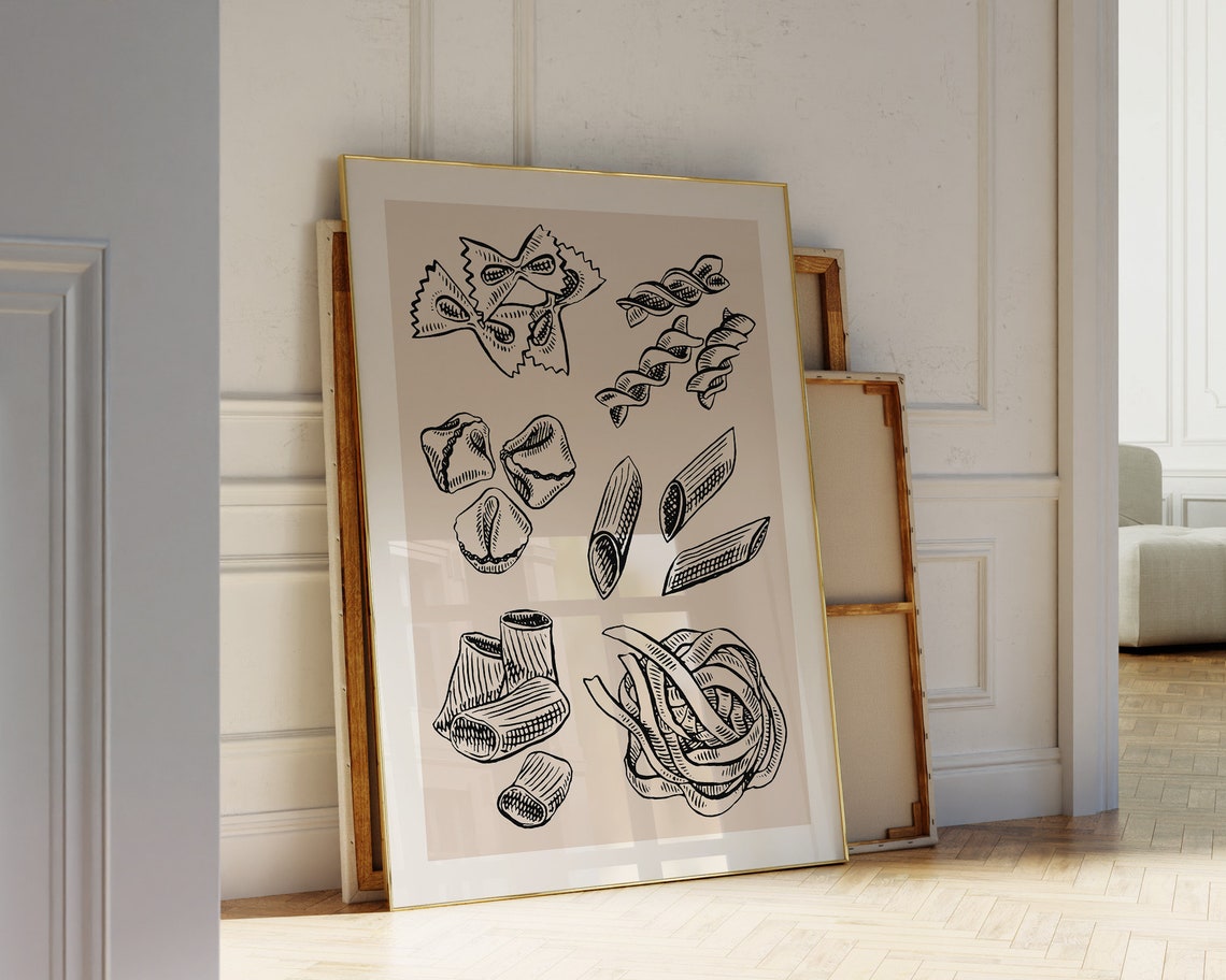Hand Drawn Pasta Illustration Italian Kitchen Chart Art Poster