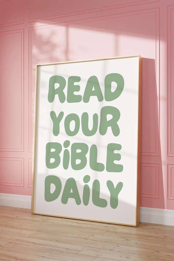 Read Your Bible Daily Sage Green Bubble Letter Faith Wall Decor Poster