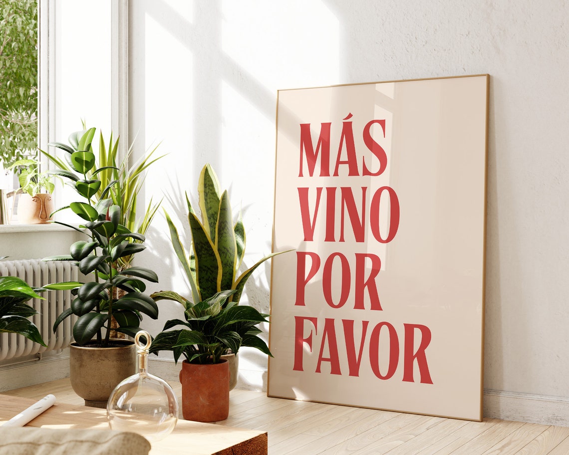Bold Red Más Vino Por Favor Spanish Wine Quote Typography Poster - Image 2