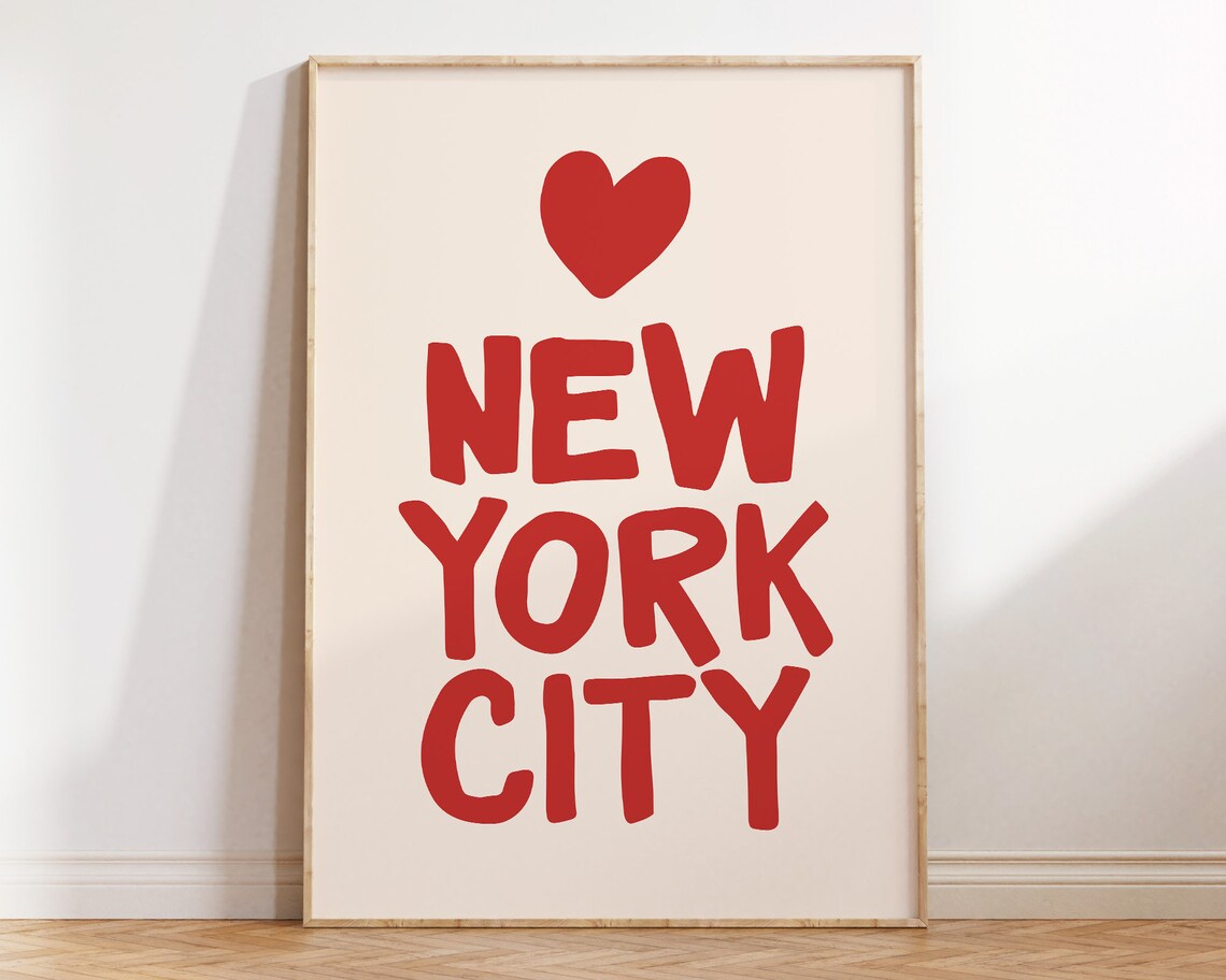 Love New York City Red Heart Hand Lettered Travel Quote Poster - Image 2