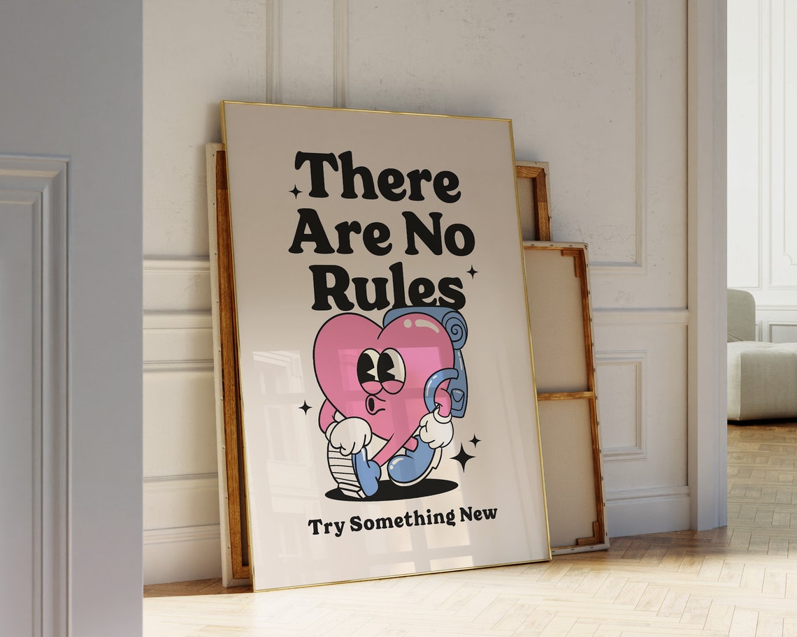 There Are No Rules Retro Heart Character Motivational Quote Poster - Image 3