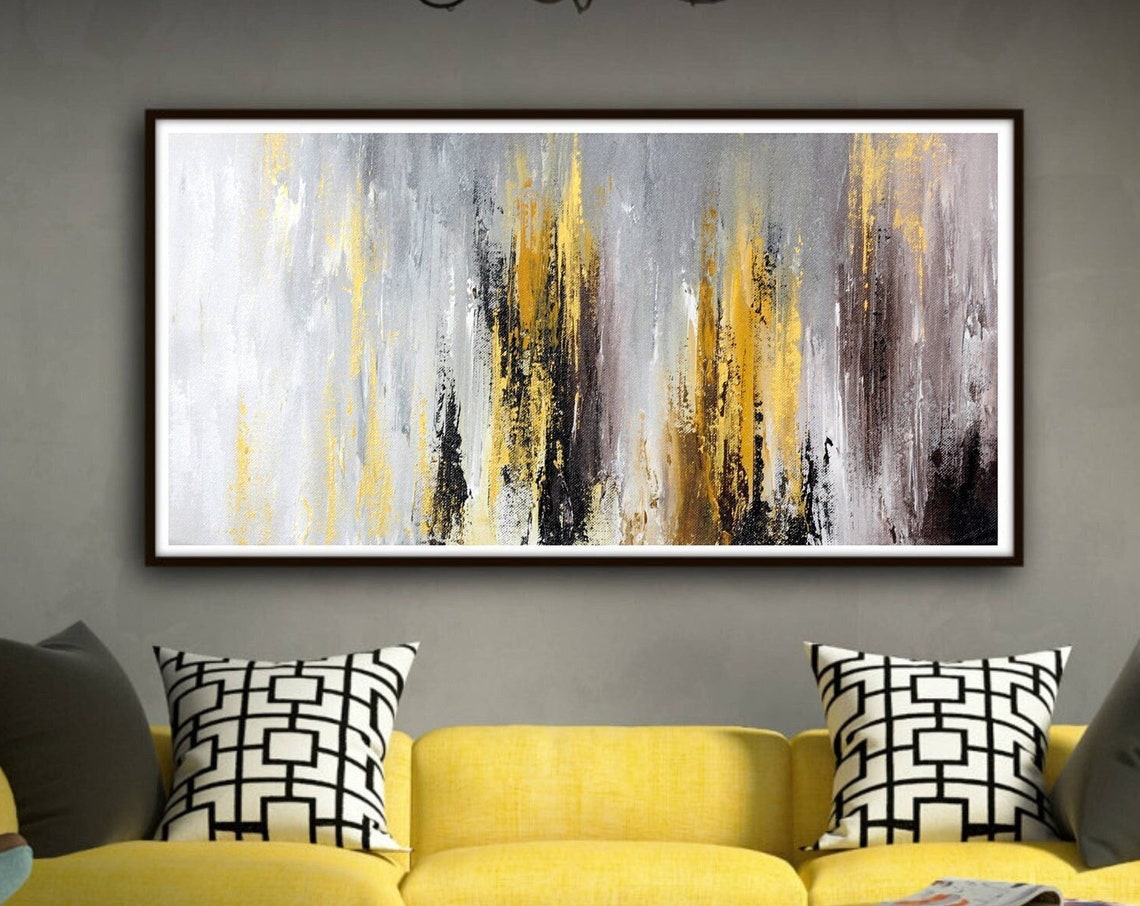 White Gray Gold Vertical Drip Abstract Painting Elegant Wall Poster