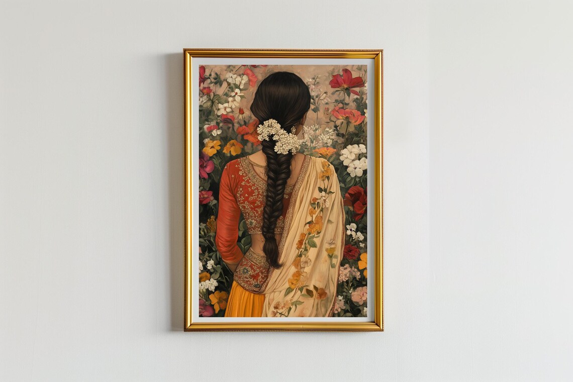 Gajre Wali Indian Girl With Flowers In Hair, Art Print