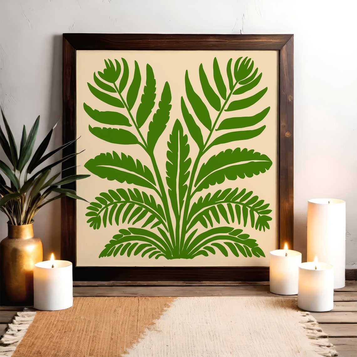 Green Tropical Fern Botanical Square Minimalist Leaf Art Poster - Image 3