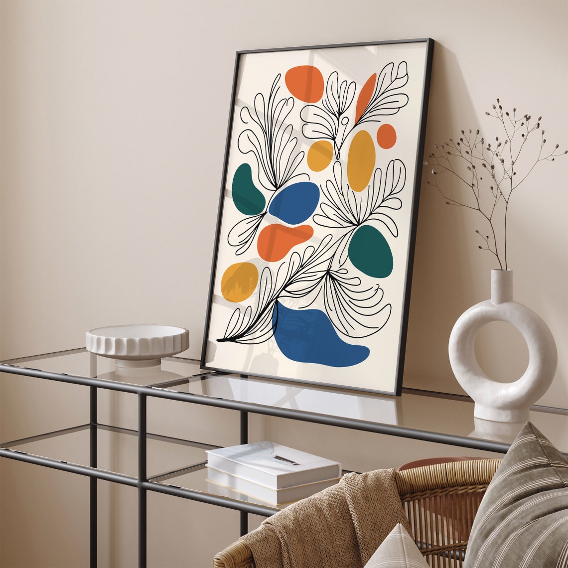 Abstract Botanical Line Art Poster with Colorful Mid Century Shapes - Image 5