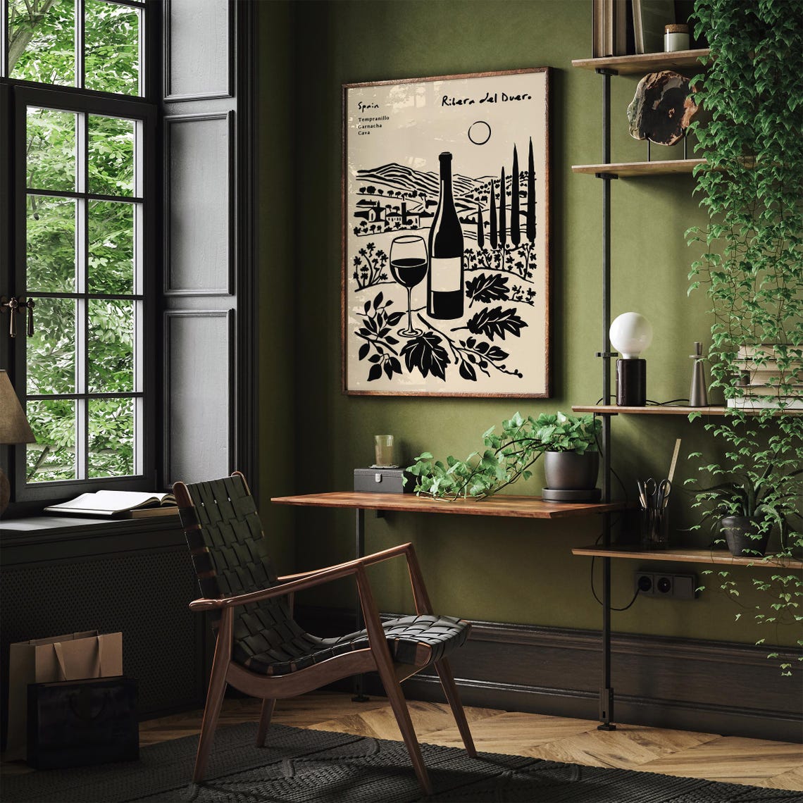 Ribera Del Duero Spain Wine Black Ink Bottle Glass Vineyard Poster - Image 2