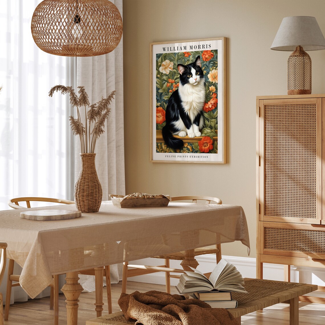 William Morris Feline Prints Exhibition Tuxedo Cat Art Poster - Image 2