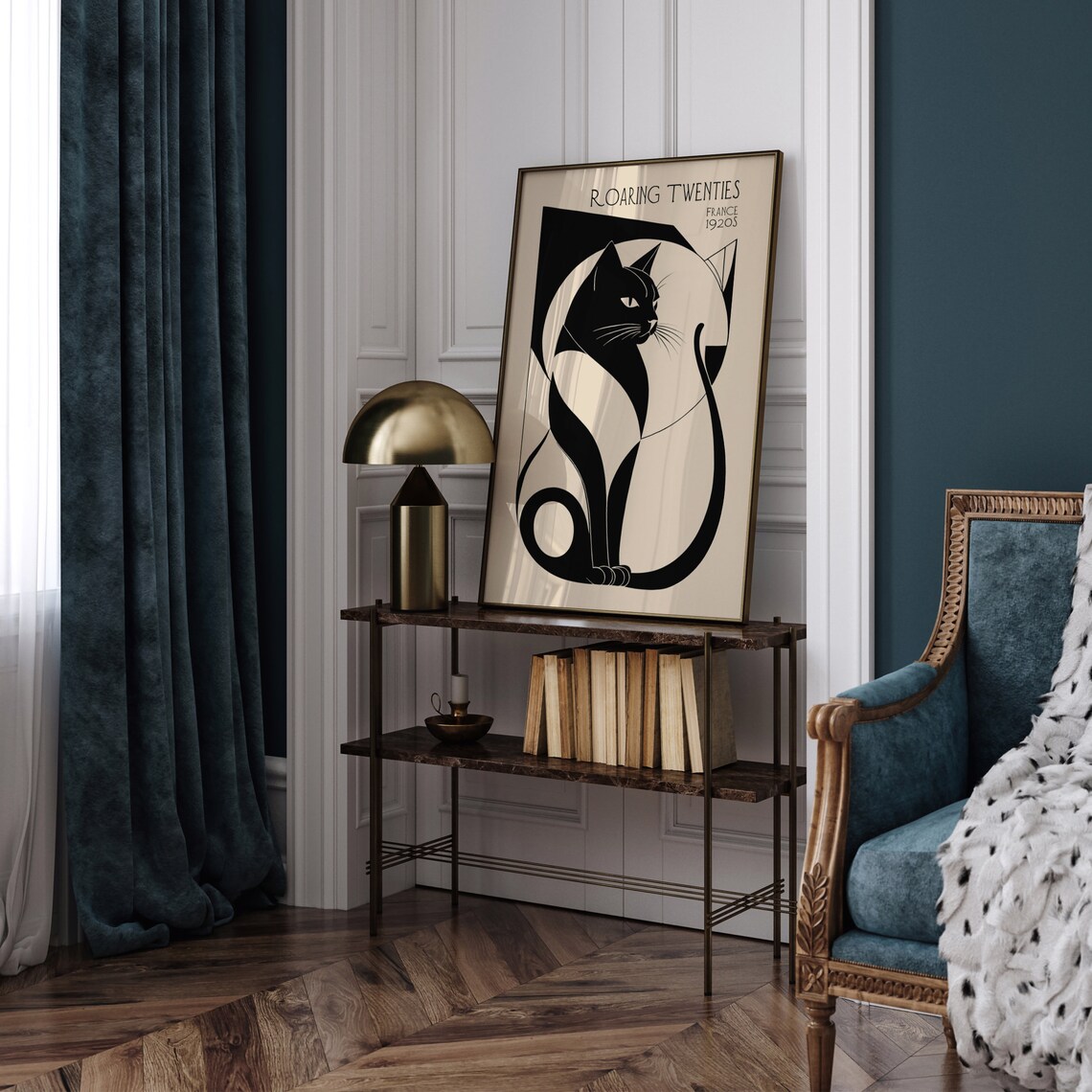 Roaring Twenties France 1920s Black Cat Art Deco Style Poster - Image 3