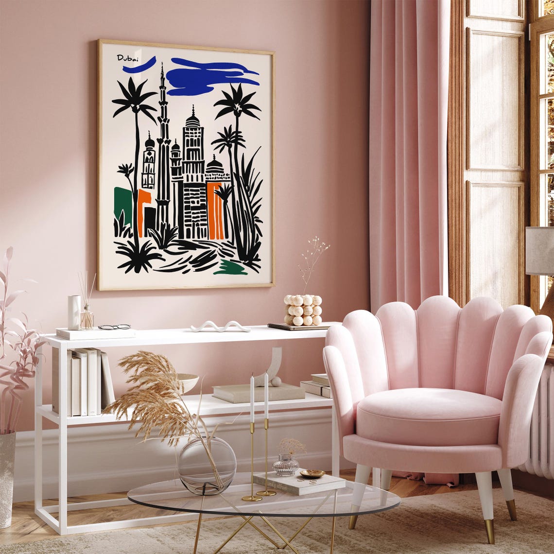 Dubai Skyline Palms Black Ink Abstract Cityscape Travel Poster - Image 2