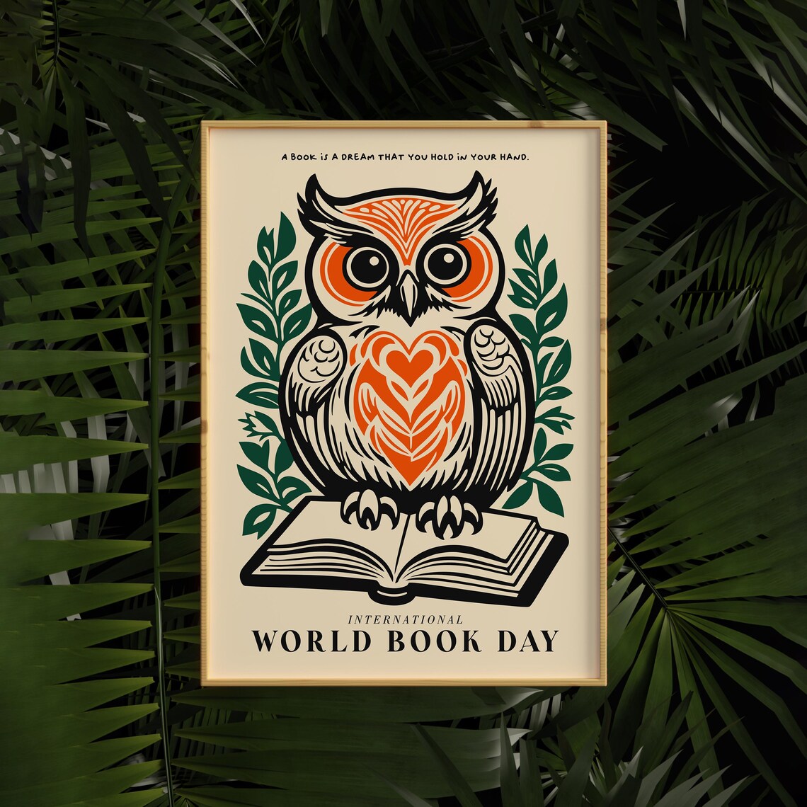 World Book Day Owl Reading Inspirational Dream Quote Art Poster