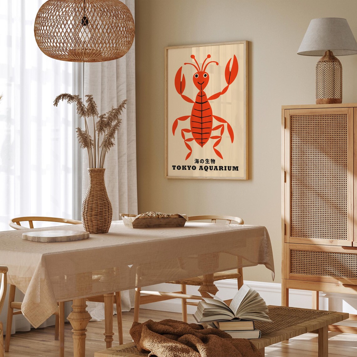 Vintage Tokyo Aquarium Poster Japanese Wall Art Retro Lobster Sea Life Print Funny Home Decor Nautical Ocean Art Print Lobster Print - Image 3