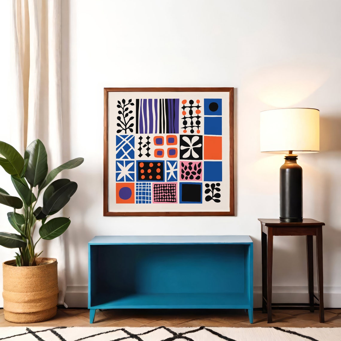 Geometric Patchwork Square Retro Mid Century Colorful Art Print - Image 6