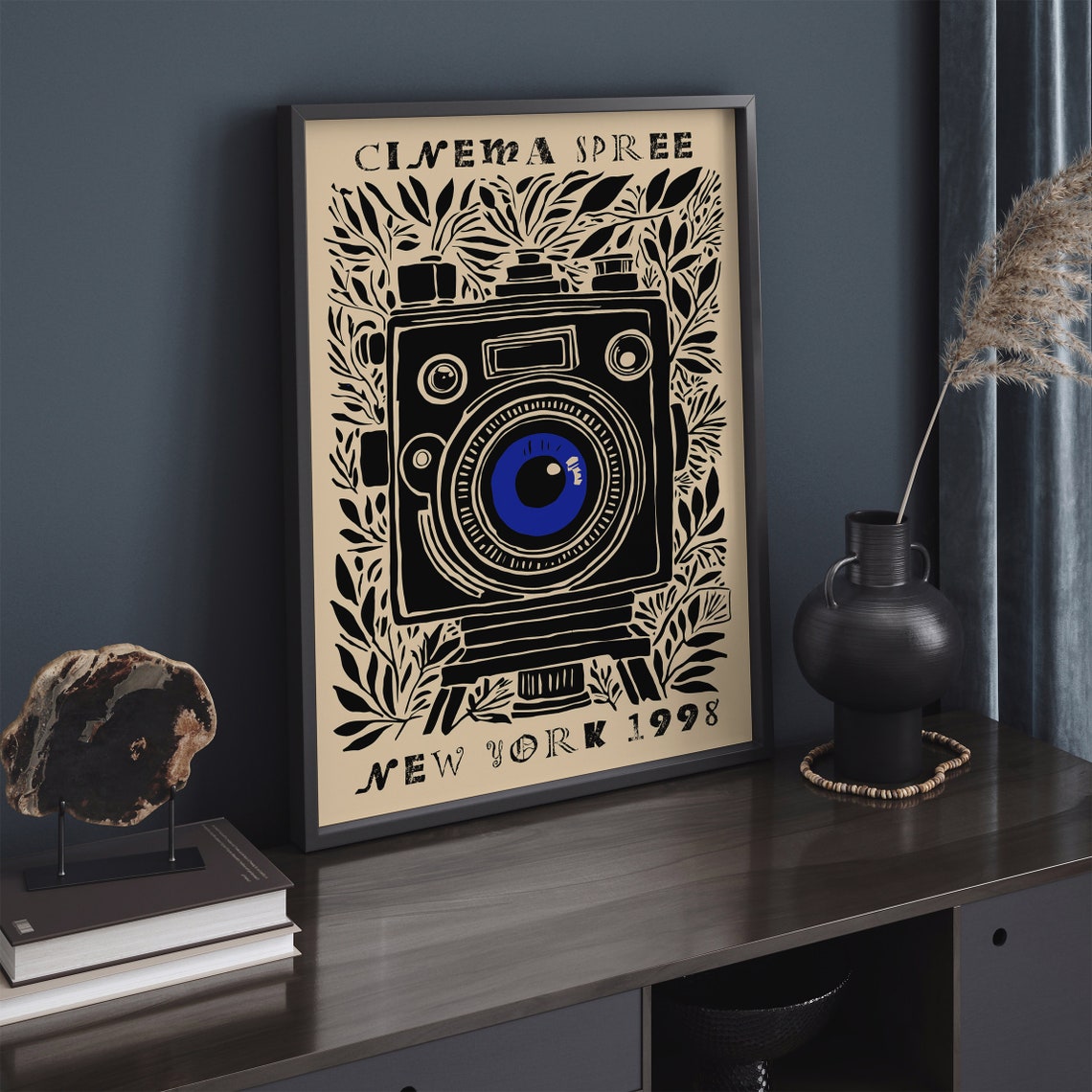 Cinema Spree New York 1998 Retro Film Camera Linocut Art Poster - Image 3