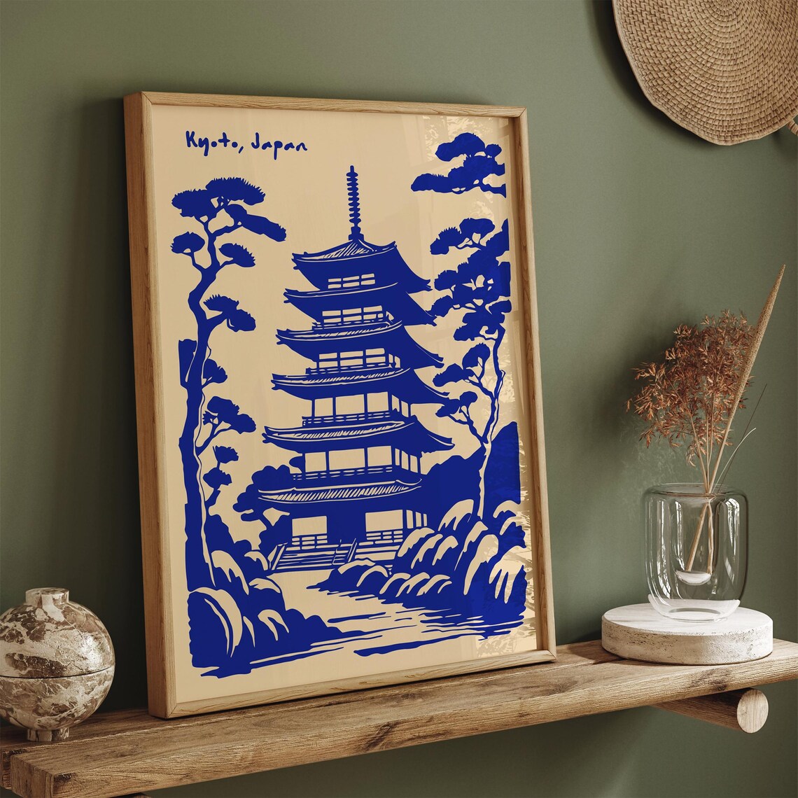 Kyoto Japan Blue Five-Story Pagoda Temple Zen Travel Art Poster - Image 2