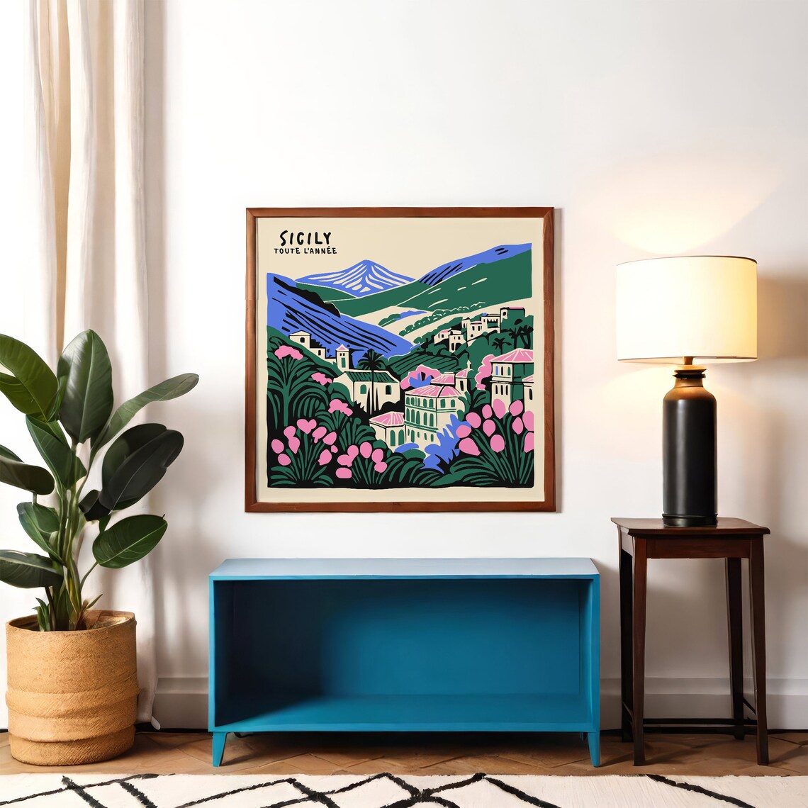 Sicily Toute l'Année Mount Etna Village View Retro Travel Poster - Image 3
