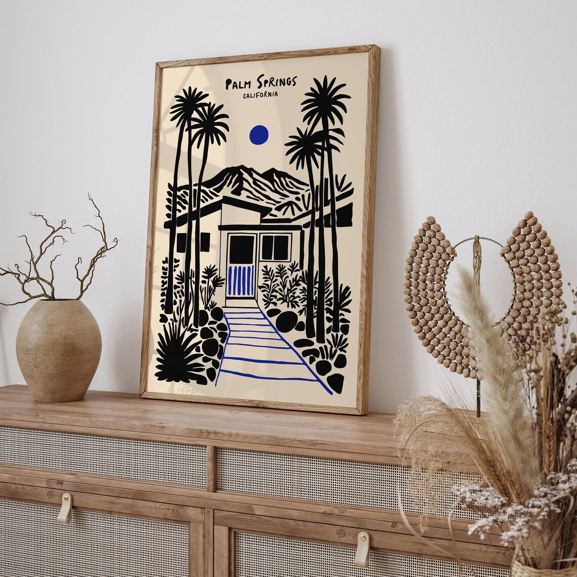 Palm Springs California Black Ink Desert Villa Palms Travel Poster - Image 2