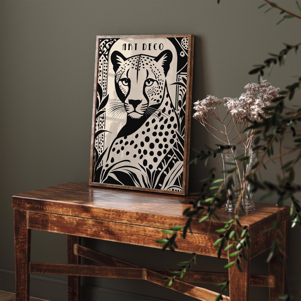 Art Deco Cheetah Portrait Black Beige Tropical Jungle Art Poster - Image 6