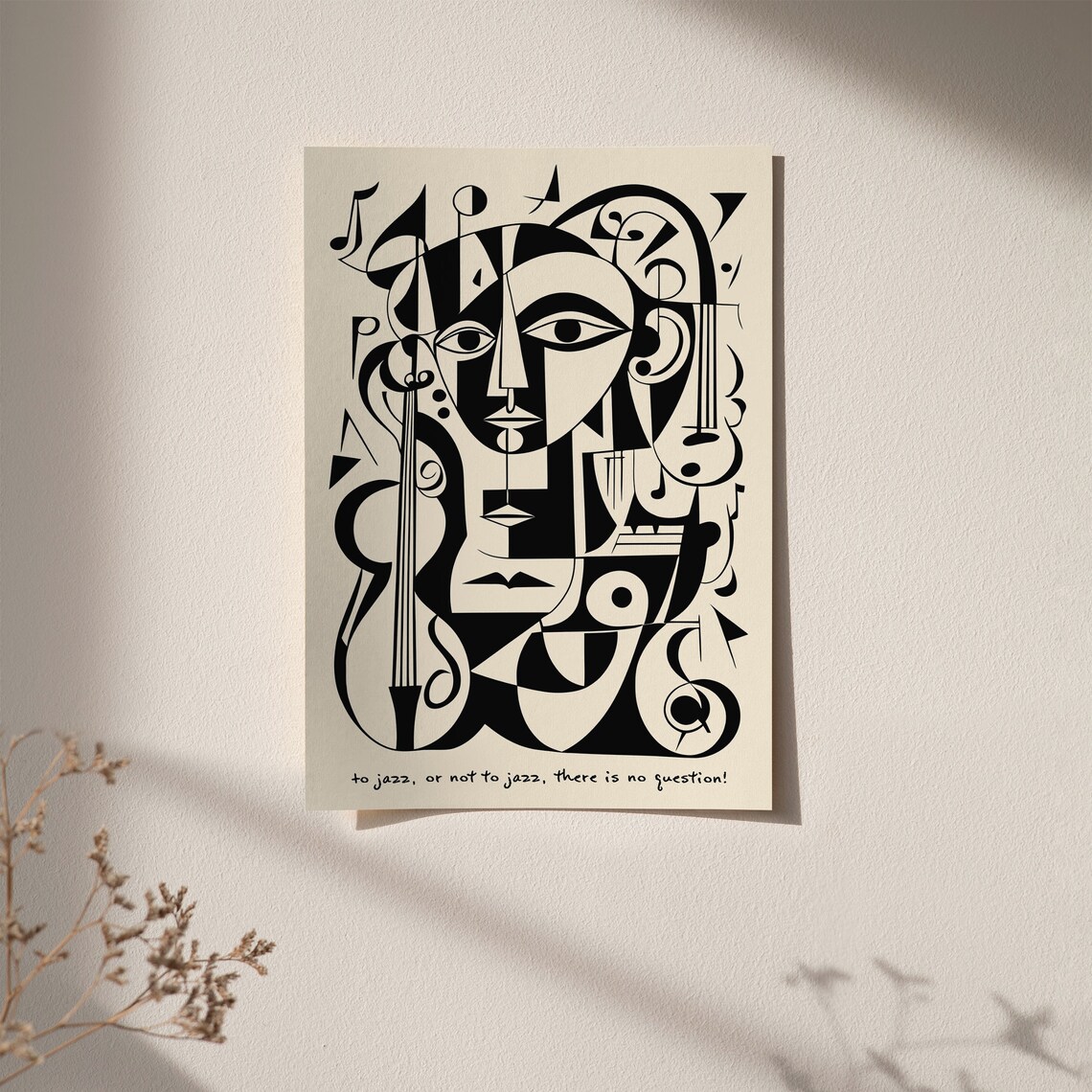 Cubist Black White Geometric Music Art Funny Quote To Jazz Poster - Image 5