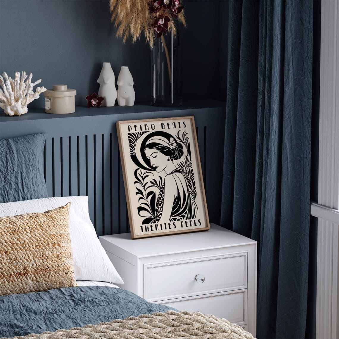 Retro Beats Twenties Flapper Woman Crescent Moon Beige Poster - Image 3