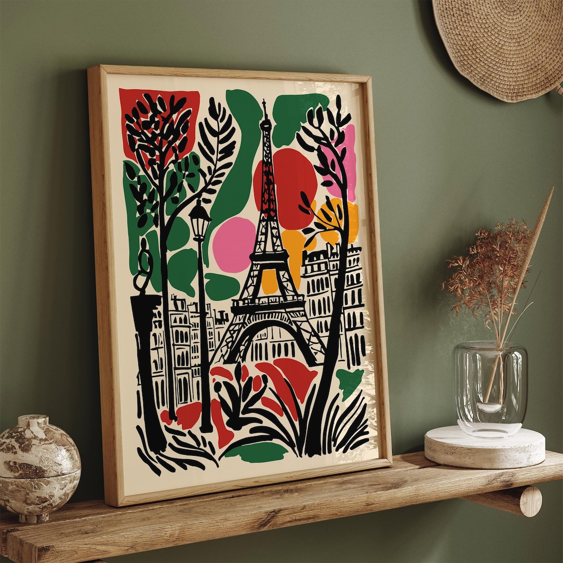 Colorful Eiffel Tower Parisian Street Sunset City Travel Poster