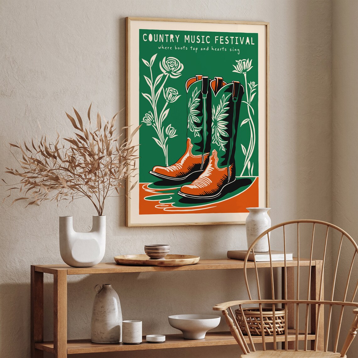 Country Music Festival Cowboy Boots Retro Western Art Poster - Image 4