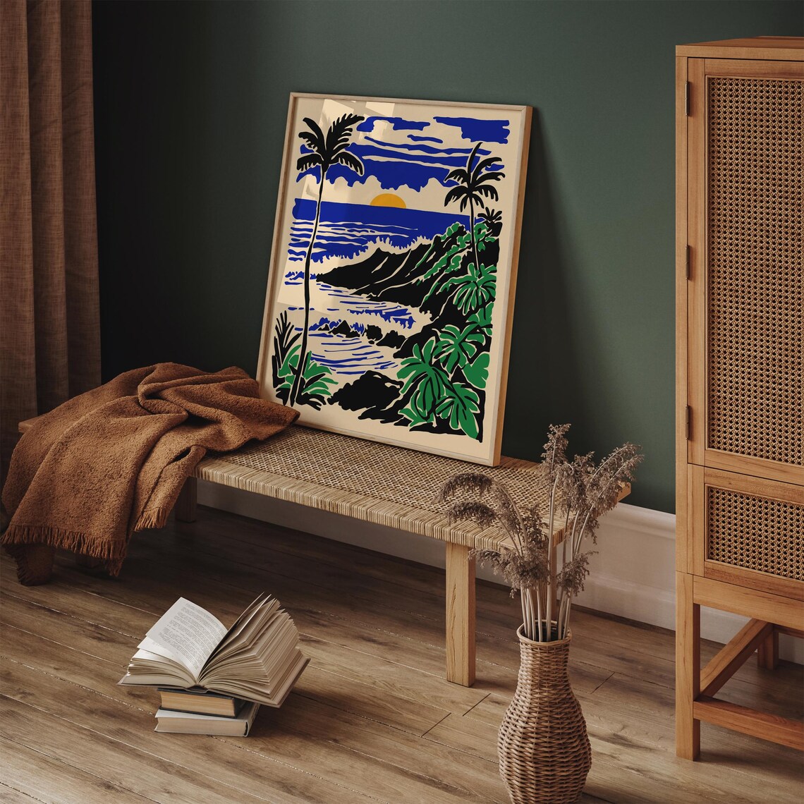 Honolulu Oahu Hawaii Tropical Palm Coast Sunset Travel Poster - Image 6