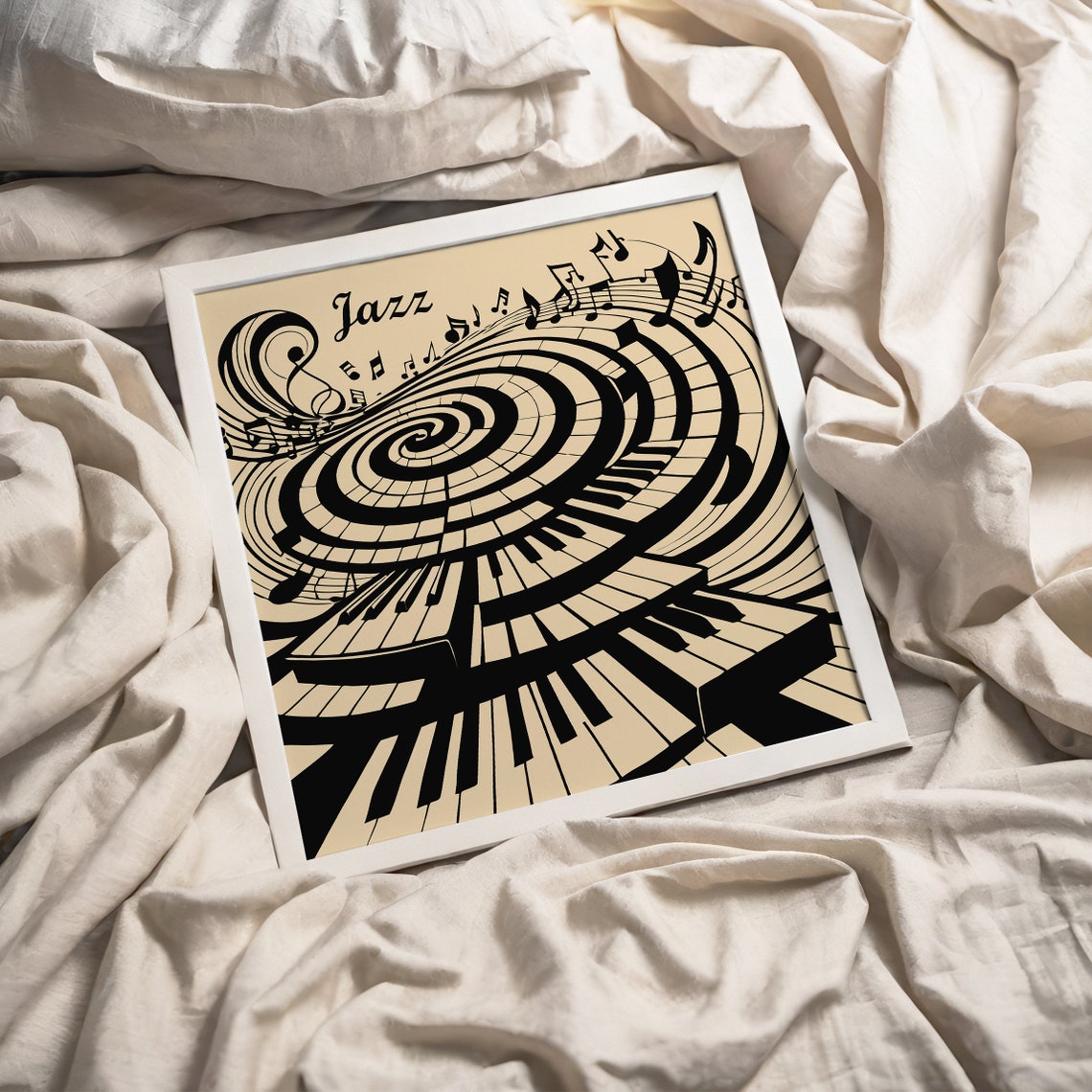 Vintage Jazz Piano Square Poster Retro Music Wall Art Spiral Piano Keyboard Square Art Vintage Jazz Music 10x10 14x14 16x16 18x18 Print - Image 5