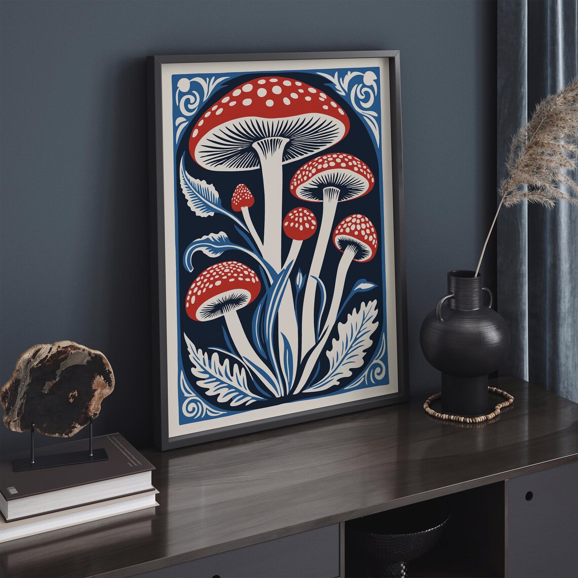 Vintage Amanita Muscaria Mushroom Linocut Botanical Decor Poster - Image 4
