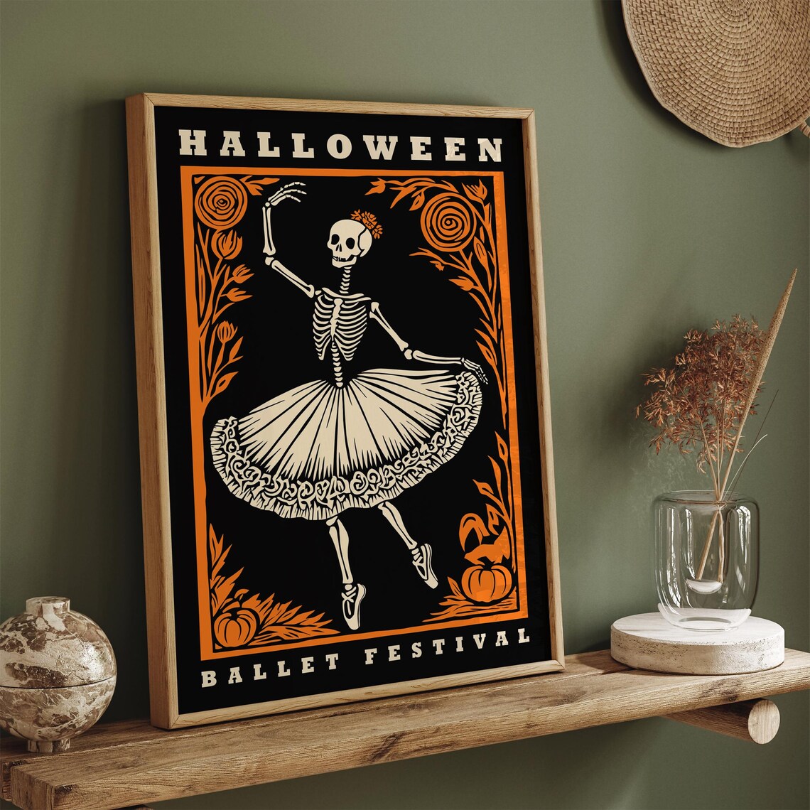 Vintage Halloween Ballet Festival Skeleton Ballerina Dance Poster - Image 3