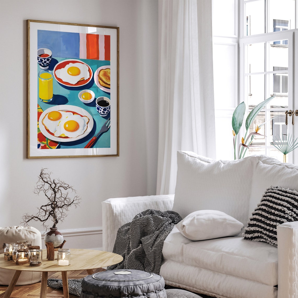 Colorful Breakfast Table Pop Art Poster with Fried Eggs and Pancakes - Image 3