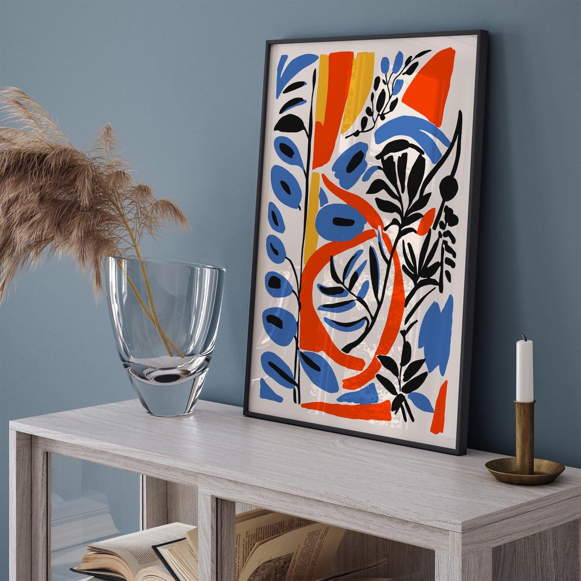 Abstract Botanical Poster With Bold Blue Red And Yellow Leaves - Image 5