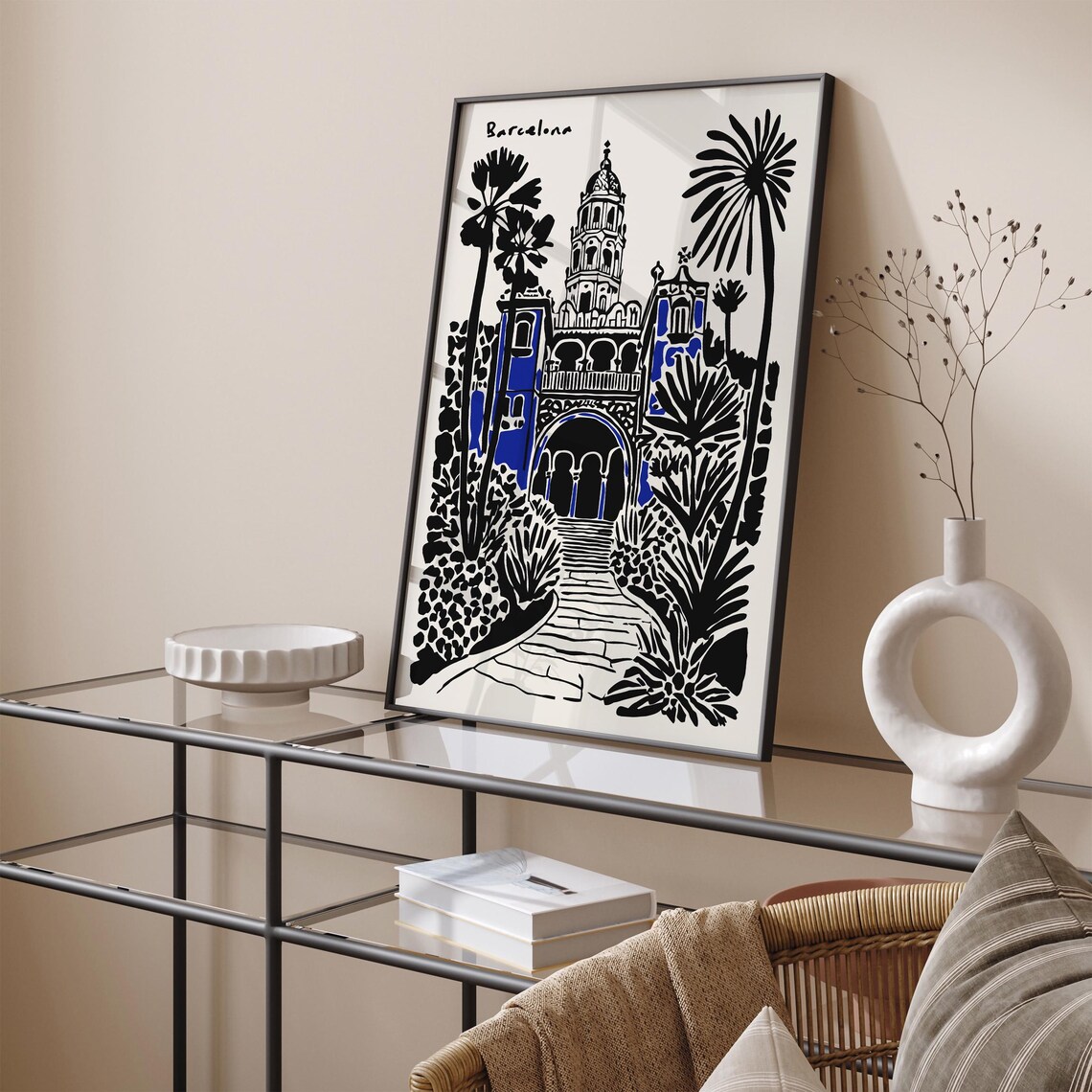 Barcelona Spanish Architecture Black Ink Blue City Landmark Poster - Image 3