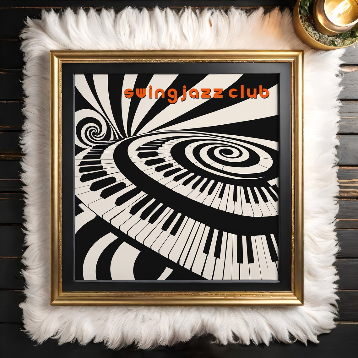 Swing Jazz Club Retro Piano Keyboard Swirl Geometric Art Poster - Image 6