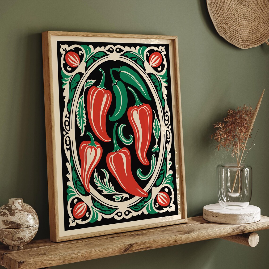 Rococo Peppers Art Print Poster Elegant Kitchen Wall Decor Victorian Vegetable Print Green Red Peppers Wall Art Airbnb Print - Image 4