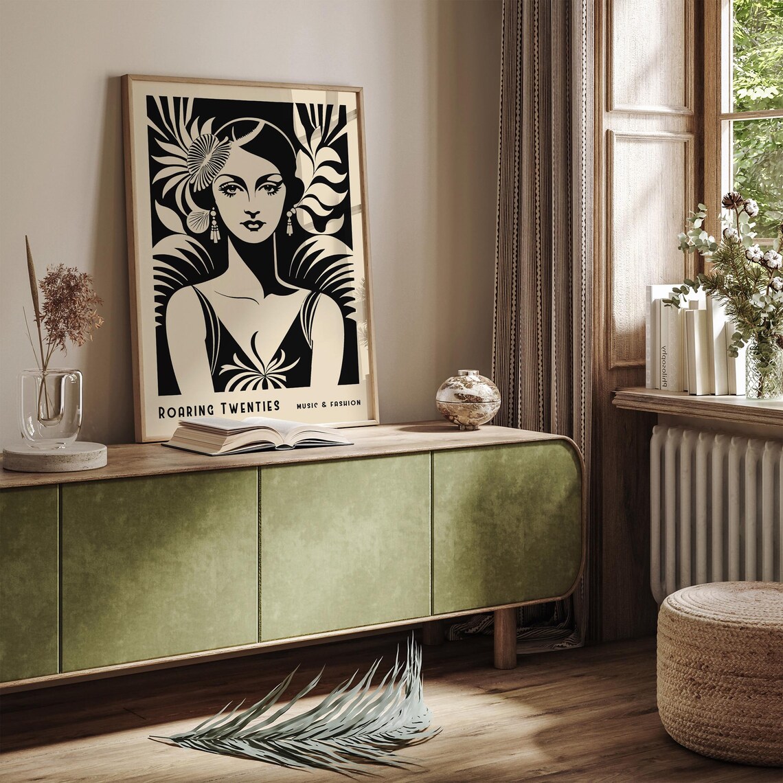 Roaring Twenties Black Beige Art Deco Woman Fashion Portrait Poster - Image 2
