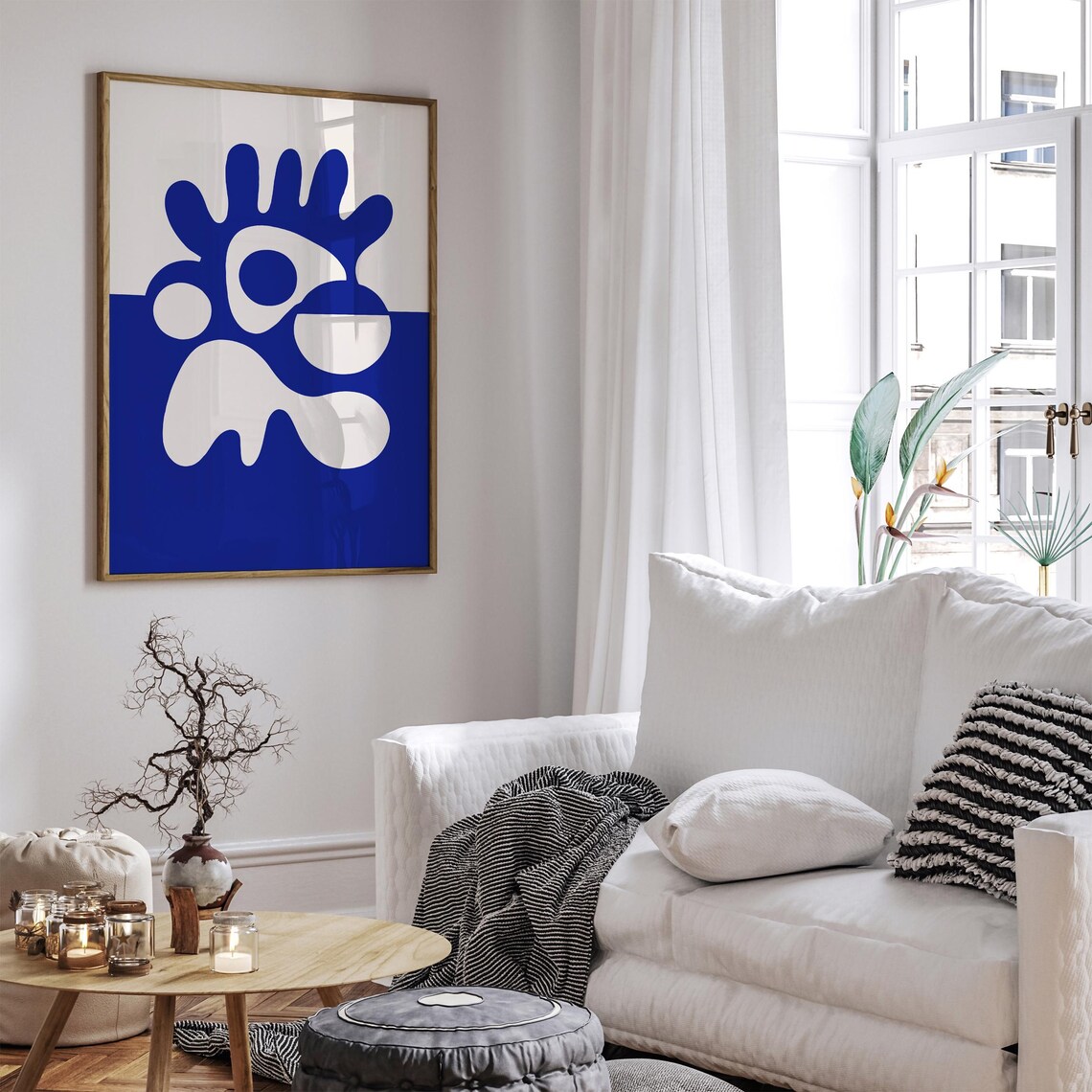 Bold Matisse Inspired Navy Blue and White Organic Shapes Poster - Image 5