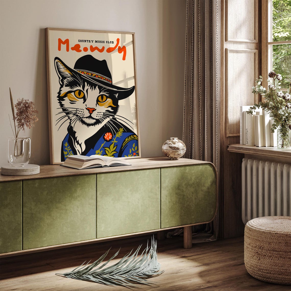 Meowdy Country Music Cat Poster Quirky Western Cowboy Cat Art Print Stylish Wall Decor For Cat Lovers Music Enthusiasts Feline Portrait - Image 3