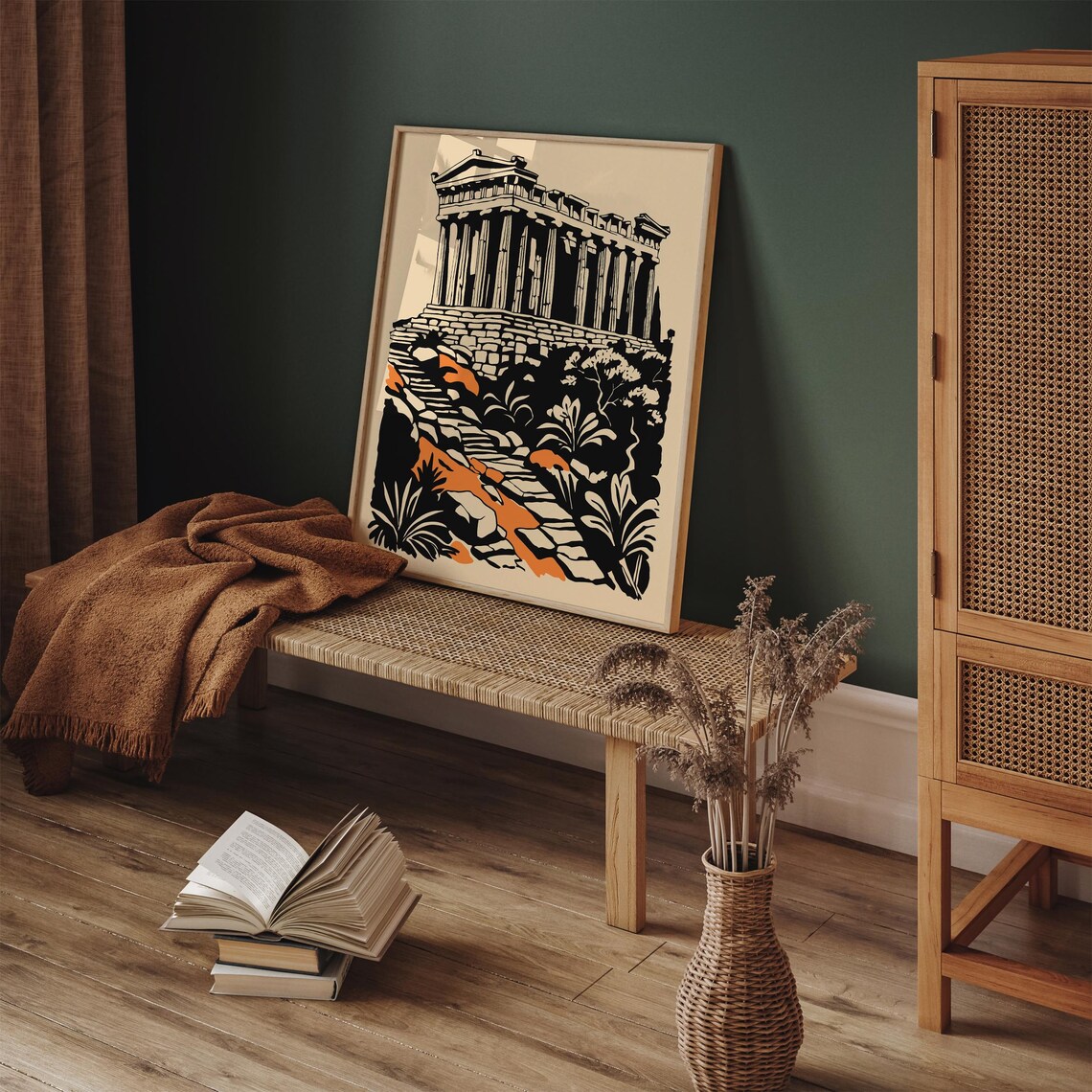 Greek Parthenon Ancient Athens Temple Black Beige Travel Poster - Image 4