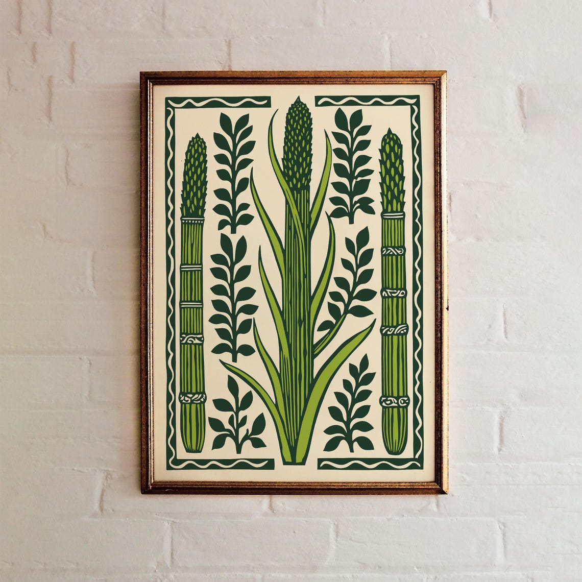 Vintage Green Asparagus Stalks Botanical Kitchen Garden Poster