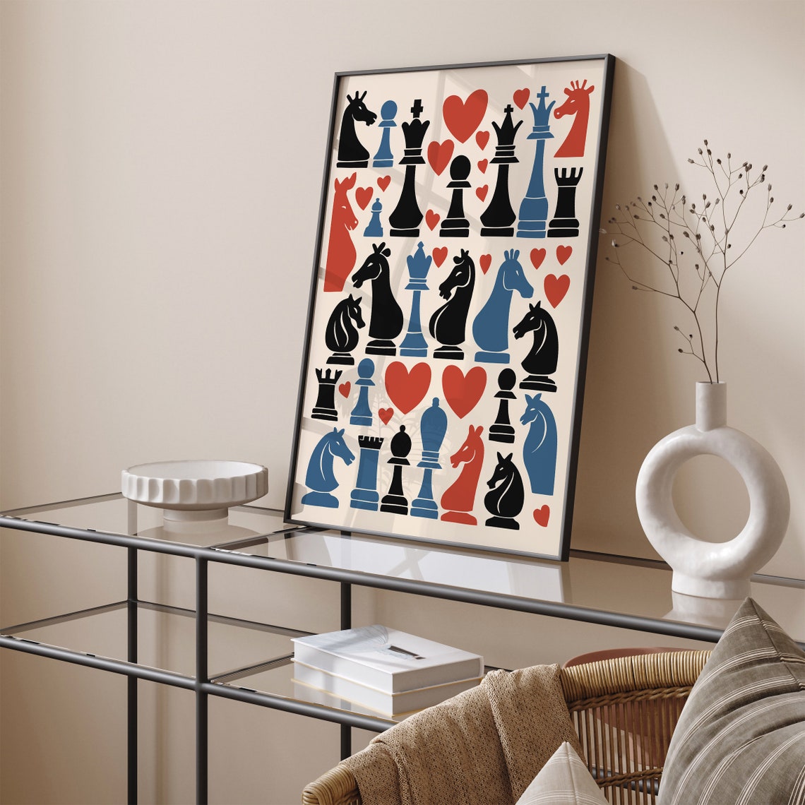 Retro Lets Play Chesschess Wall Decor Chessboard Artwork Chess Wall Hanging Strategy Game Art Modern Chess Print Geometric Chess Decor - Image 5