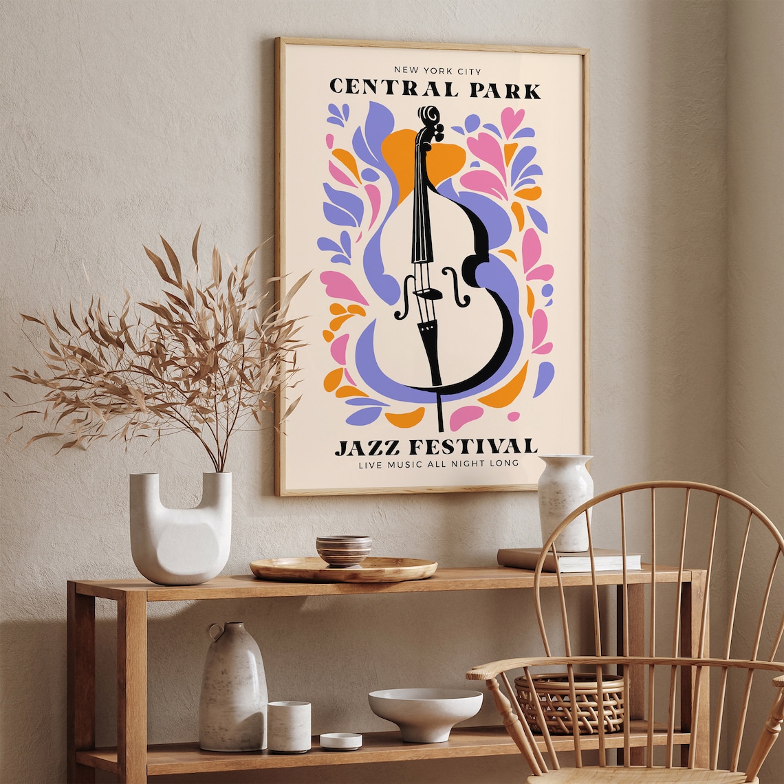 Central Park NYC Jazz Festival Double Bass Floral Live Music Poster - Image 5
