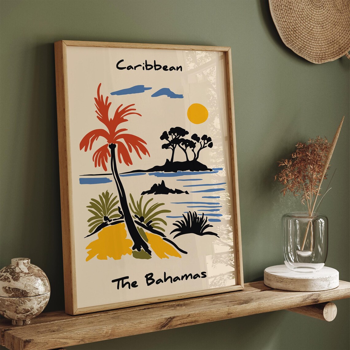 Caribbean The Bahamas Tropical Palm Island Sun Travel Poster