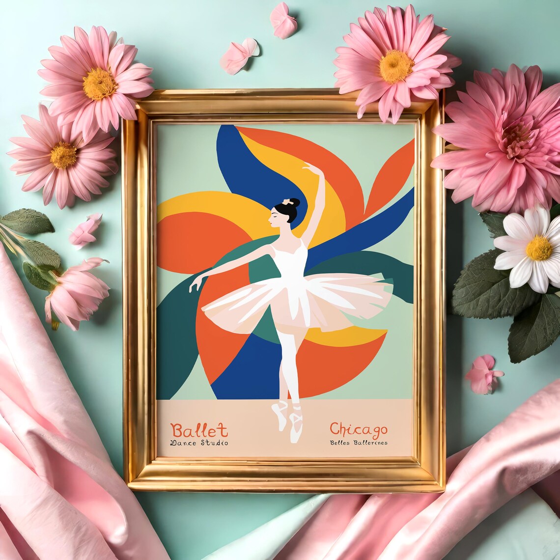 Chicago Ballet Dance Studio Colorful Swirl Ballerina Art Poster - Image 5